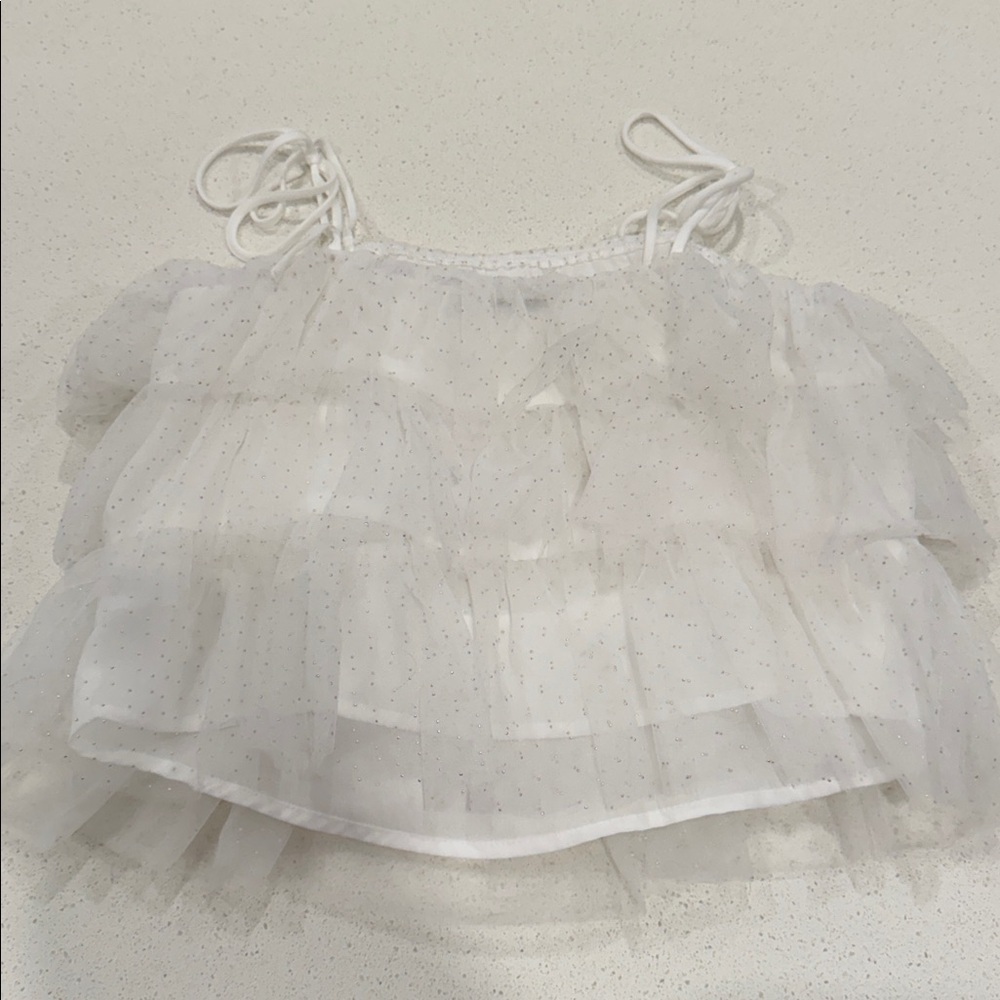 Lush NWT Tulle Tiered Cami tanktop top white gold - Picture 5 of 5